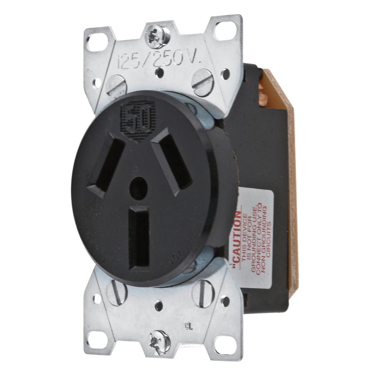 Hubbell Wiring Device-Kellems HBL7962 HBL® 1-Phase Heavy Duty Non-Grounding Standard Screw Mount Straight Blade Receptacle, 125/250 V AC, 50 A, 3 Poles, 3 Wires, Black