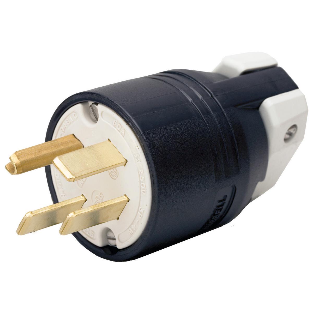 Hubbell Wiring Device-Kellems HBL8461C 3-Phase Grounding Standard Cord Mount Straight Blade Plug, 250 V AC, 60 A, 3 Poles, 4 Wires, Black