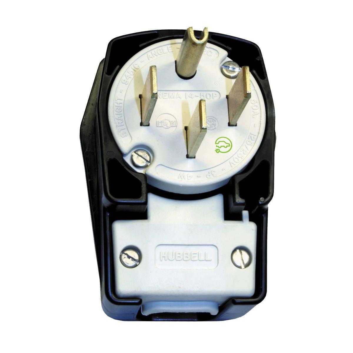 Hubbell Wiring Device-Kellems HBL9452C 1-Phase Grounding Standard Cord Mount Straight Blade Plug, 125/250 V AC, 50 A, 3 Poles, 4 Wires, Black