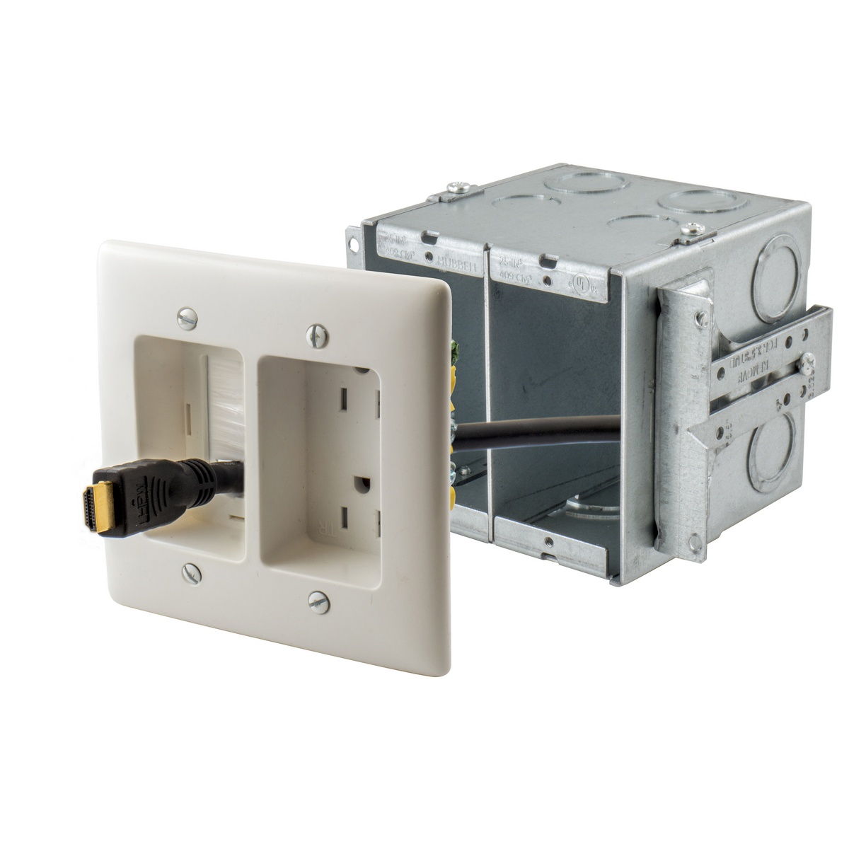 Hubbell Wiring Device-Kellems tradeSELECT® netSELECT® HBL985 Large Capacity Surface Stamped Standard Gangable AV Wallbox, Steel, 54 cu-in Capacity, 2 Gangs, 10 Knockouts