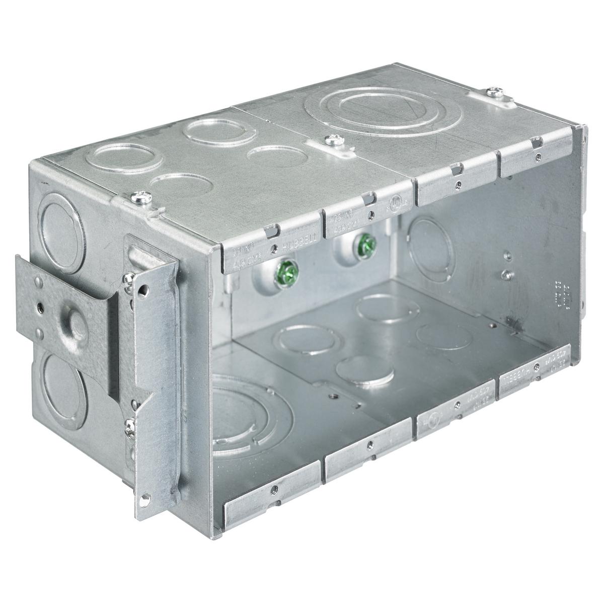 Hubbell Wiring Device-Kellems HBL987 Large Capacity Stamped Standard Gangable AV Wallbox, Steel, 104 cu-in Capacity, 4 Gangs, 27 Knockouts