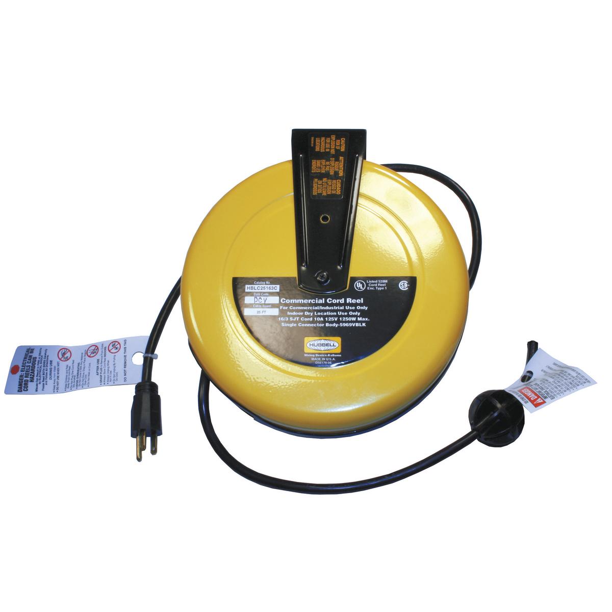 Hubbell Wiring Device-Kellems HBLC25163 Heavy Duty Cord Reel, 125 V AC, 10 A, 25 ft L Cord, 16 to 3 AWG Conductor