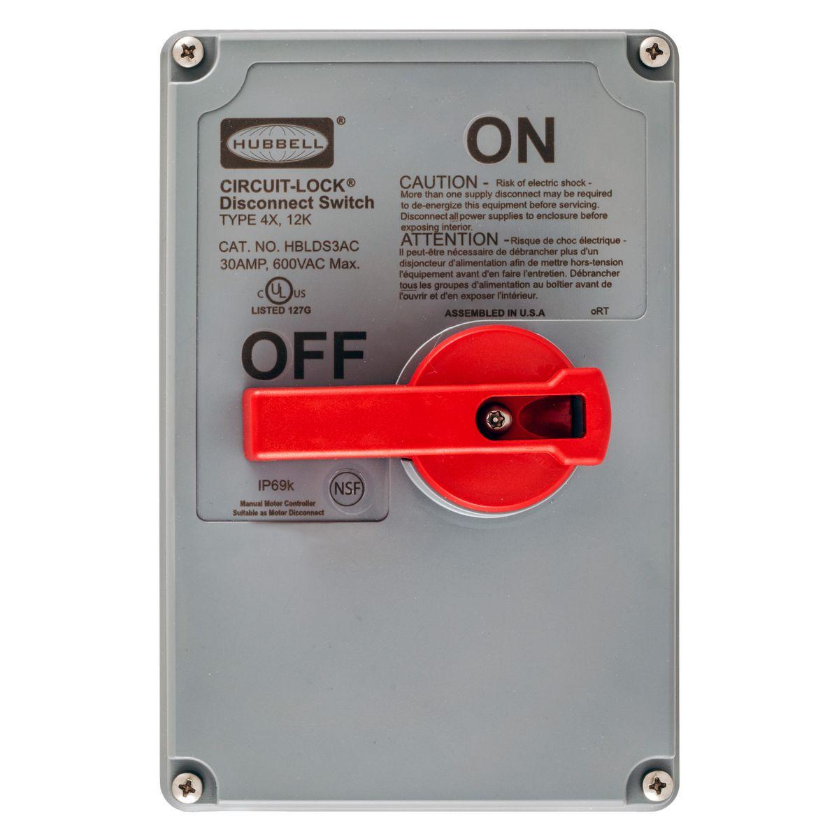 Hubbell Wiring Device-Kellems Circuit-Lock® HBLDS10RC Non-Metallic Standard Replacement Cover, 600 V, 100 A, 3 Poles