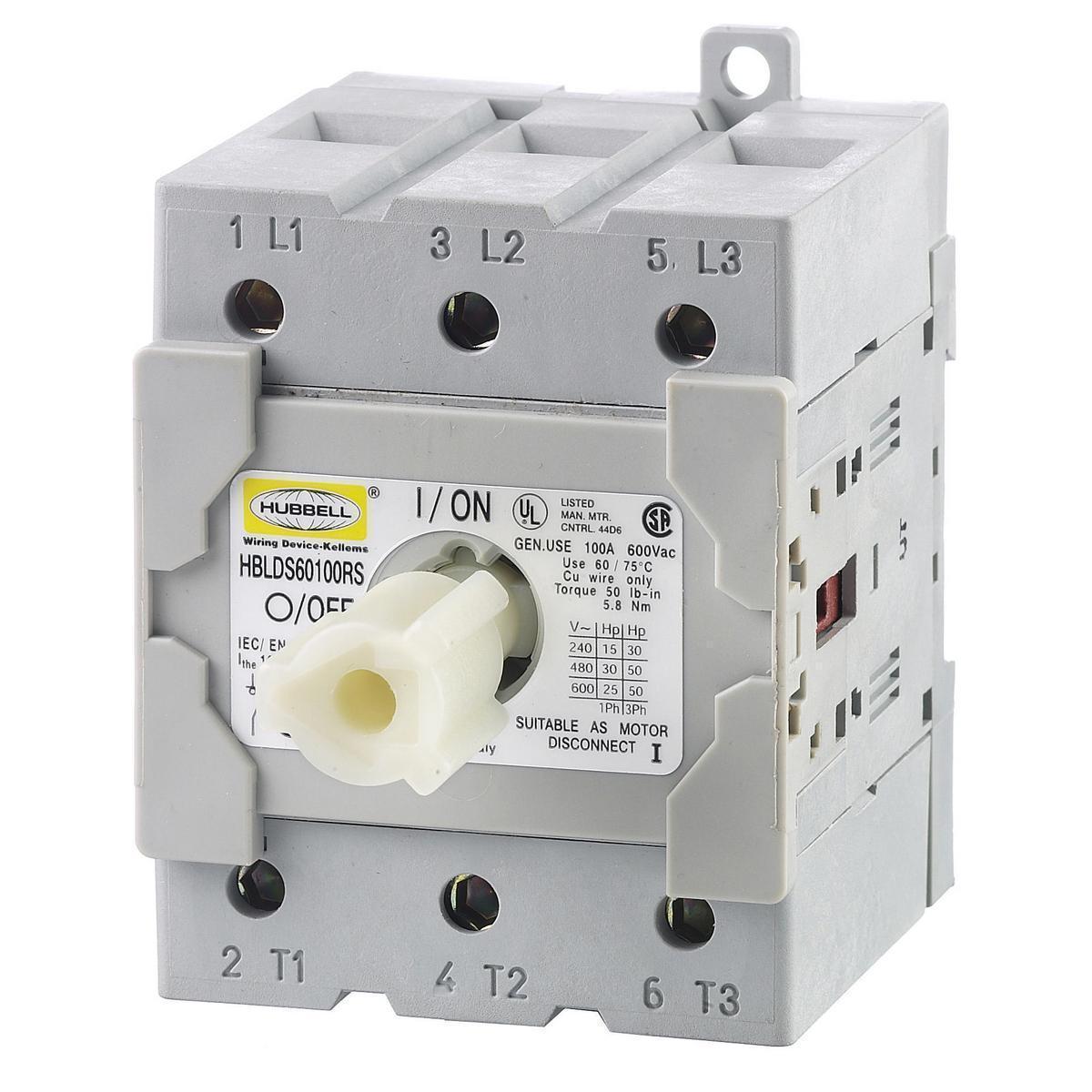 Hubbell Wiring Device-Kellems Circuit-Lock® HBLDS60100RS 3-Pole Standard Sized Replacement Switch, For Use With HBLDS6 Series 60/100 A Sloped Top Disconnect Switch
