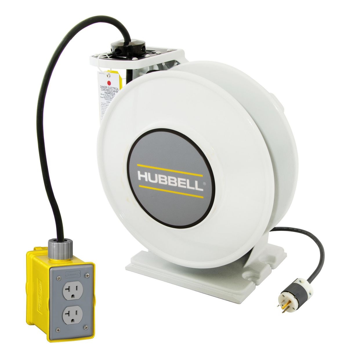 Hubbell Wiring Device-Kellems HBLI25123GF20 inREACH™ 3-Conductor Cord Reel With Duplex Receptacle, 125 V AC, 20 A, 25 ft L Cord, 12 AWG Conductor
