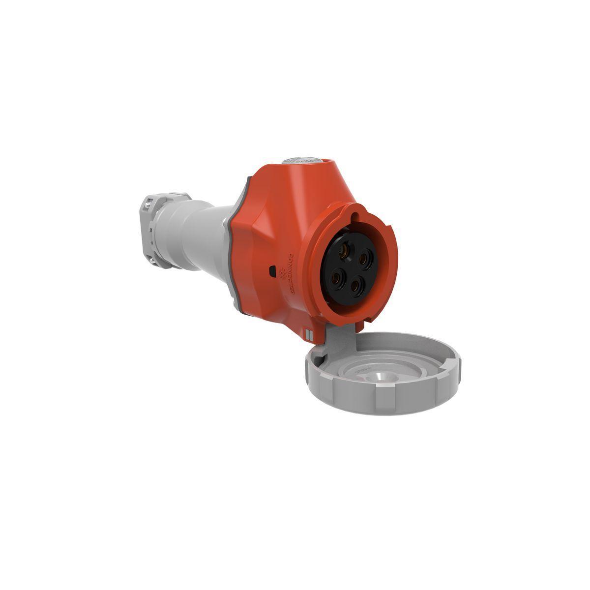 Hubbell Wiring Device-Kellems HBLS430C7W Advantage™ 3-Phase Female Heavy Duty Non-Metallic Standard Switched Watertight Cord Mount Pin and Sleeve Connector, 480 VAC, 30 A, 3 Poles, 4 Wires, Red
