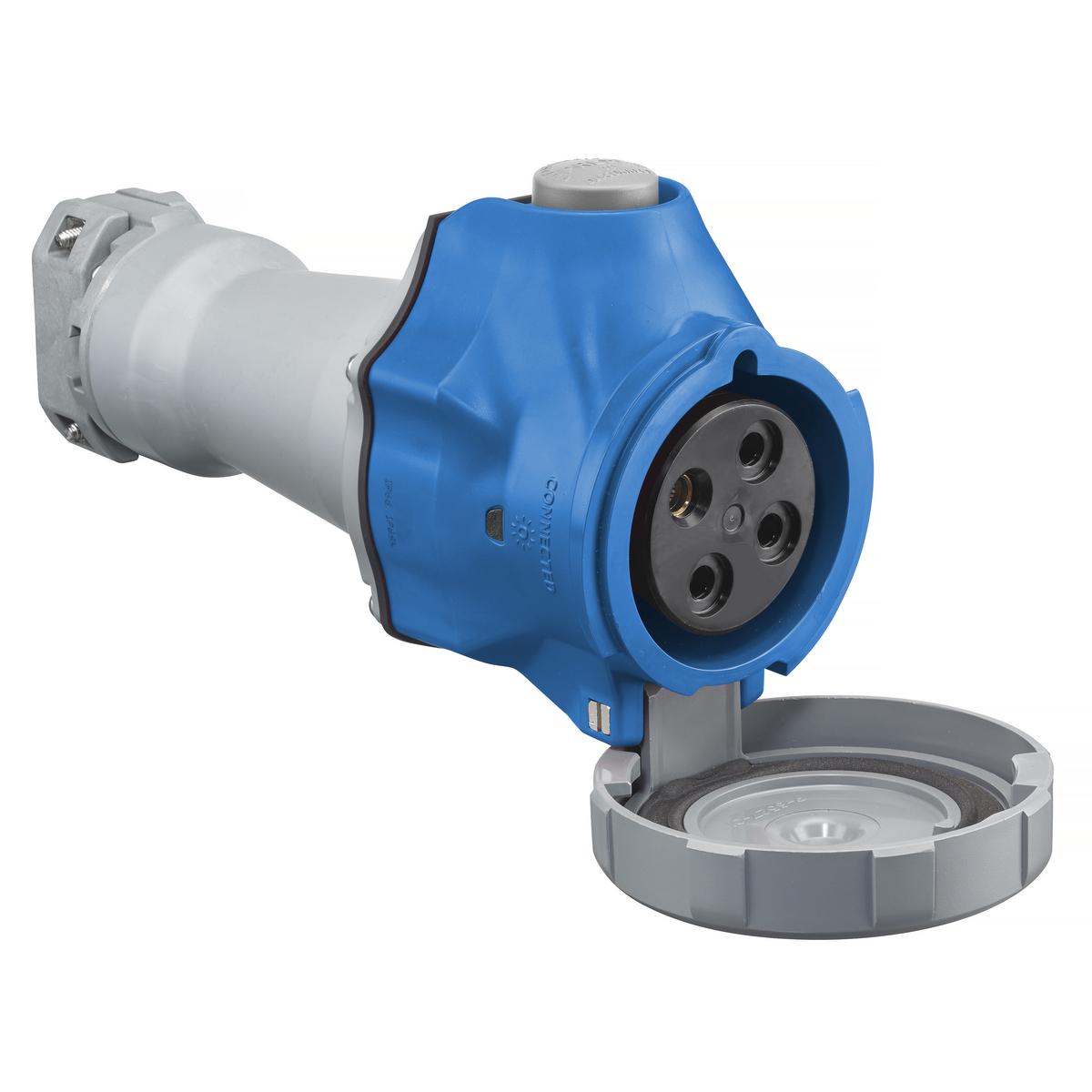 Hubbell Wiring Device-Kellems HBLS430C9W 1-Phase Female Heavy Duty Non-Metallic Standard Switched Watertight Cord Mount Pin and Sleeve Connector, 250 VAC, 30 A, 3 Poles, 4 Wires, Blue