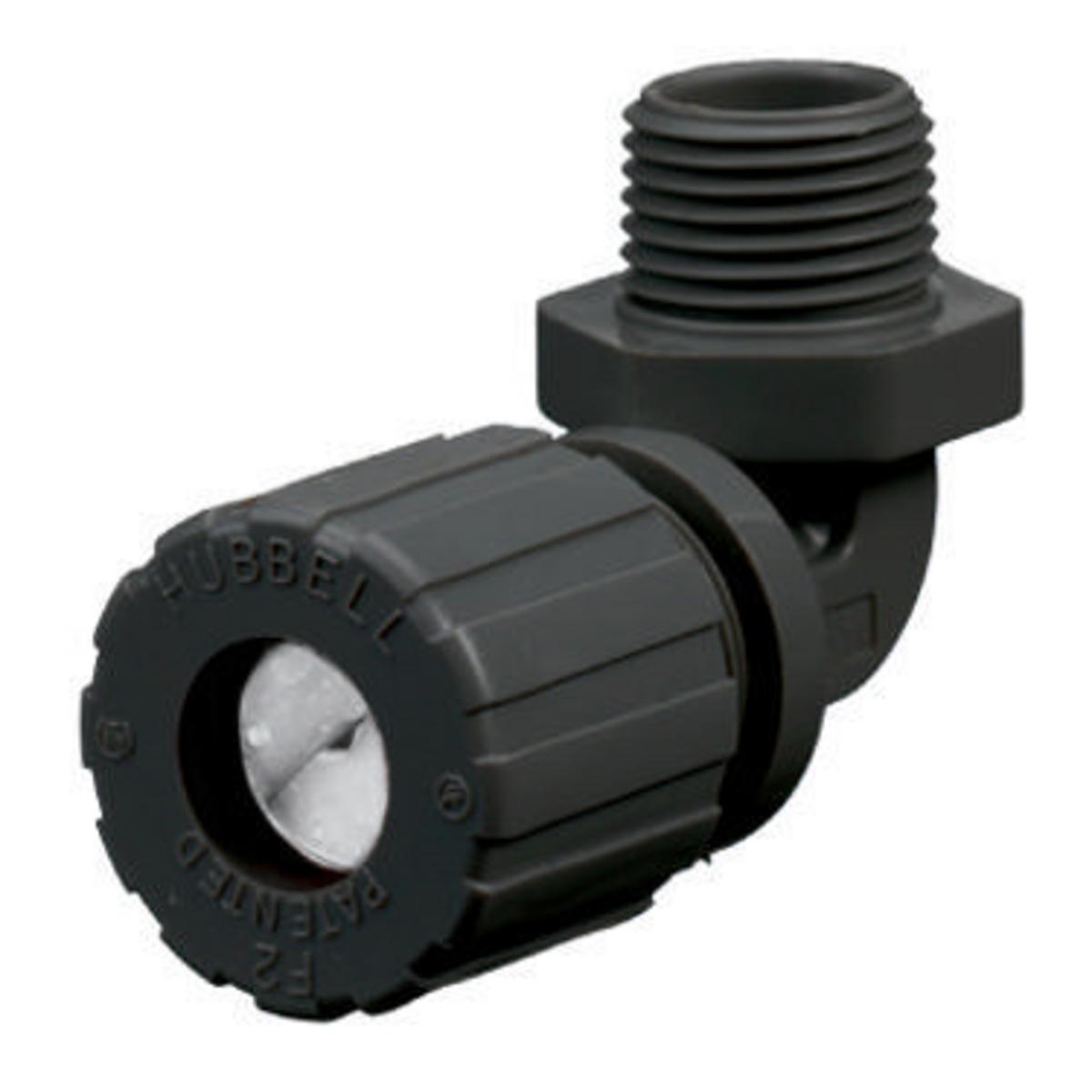 Hubbell Wiring Device-Kellems NHC2022CR NHC 90 deg Form 2 Standard Duty Cord Connector, 1/2 in NPT Trade, (1) Conductors, 0.25 to 0.38 in Cable Openings, Nylon, Smooth