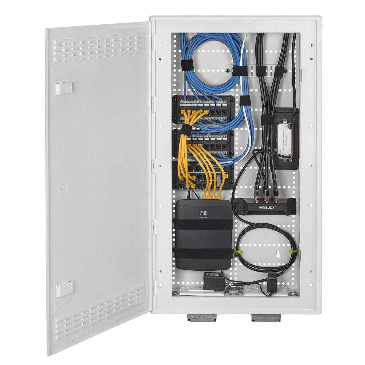 Hubbell Wiring Device-Kellems PREMISE WIRING netSELECT® NSOBXP28 Non-Metallic Network Enclosure With Hinged Cover, 11 Module Enclosure, Surface Mount, Thermoplastic