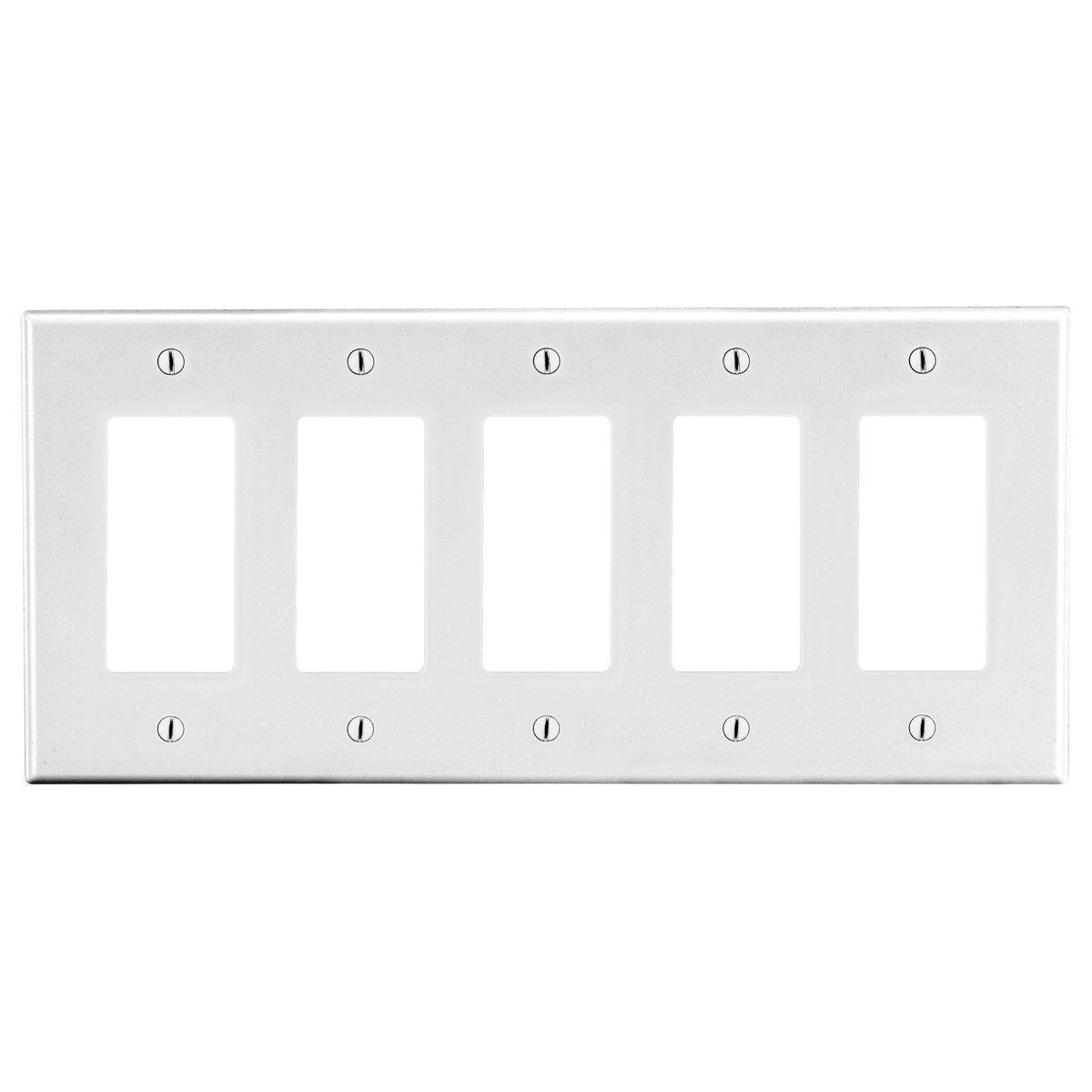 Hubbell Wiring Device-Kellems Style Line® P265W Standard Wall Plate, 5 Gangs, 10.12 in W x 4.63 in H, Polycarbonate Thermoplastic, White