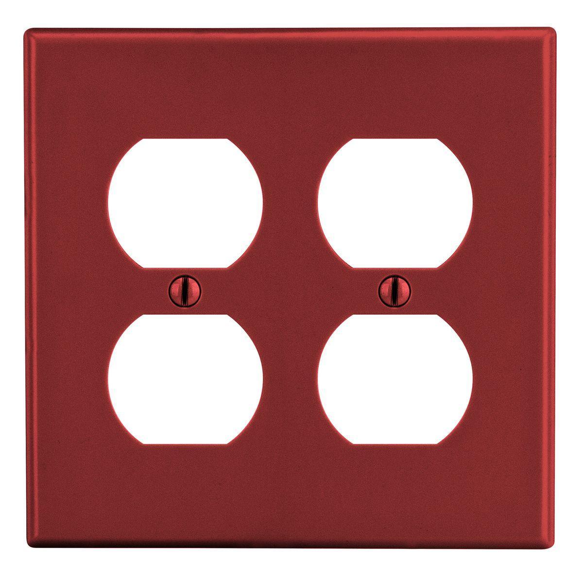 Hubbell Wiring Device-Kellems P82R Non-Metallic Standard Wall Plate, 2 Gangs, 4.69 in W x 4.63 in H, Polycarbonate Thermoplastic, Red
