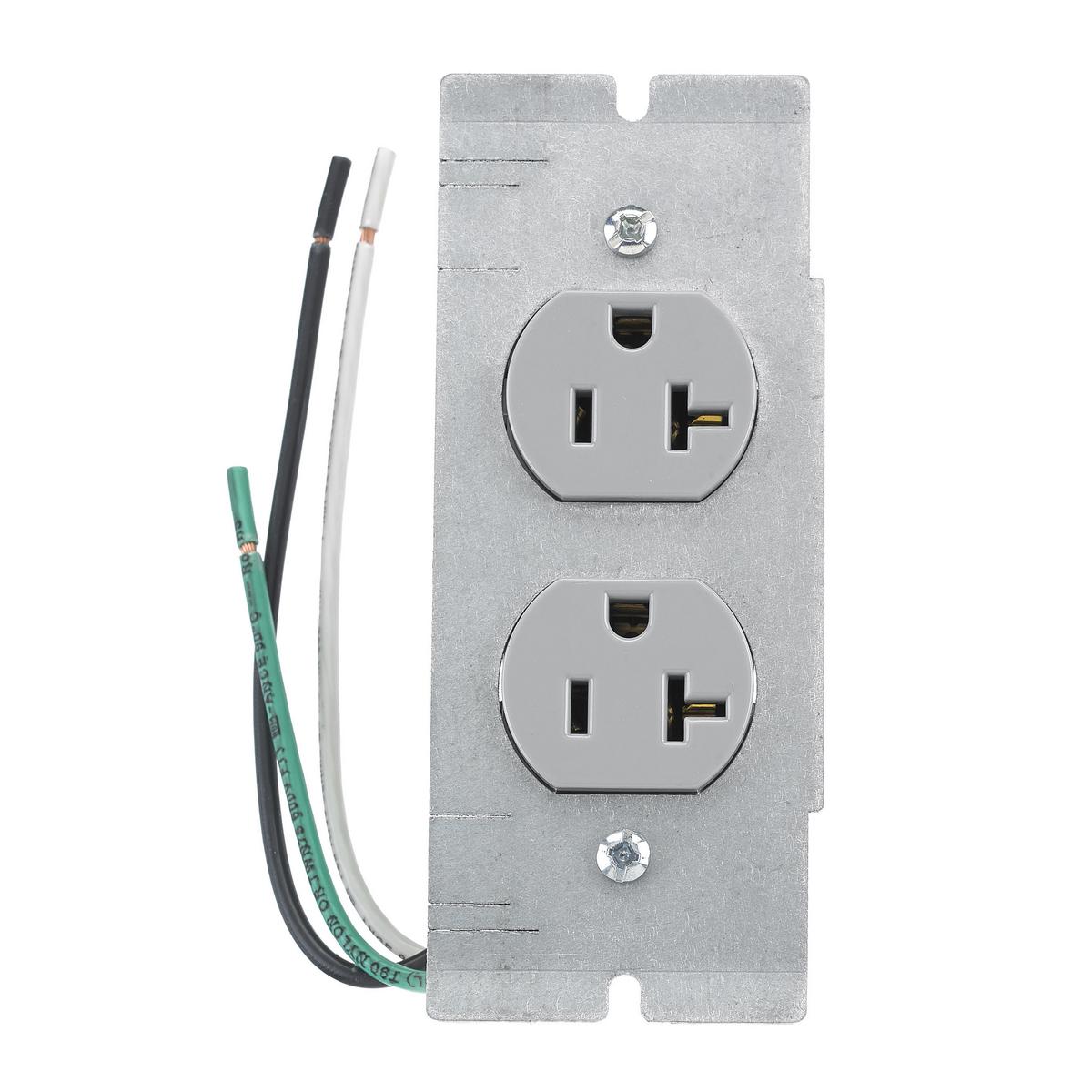 Hubbell Wiring Device-Kellems SystemOne PWFBMPCR20GRY Duplex Pre-Wired Standard Device Plate, 5.01 in L x 2.04 in W, 2/4/6/10 Gangs, Steel Plate/Composite Receptacle