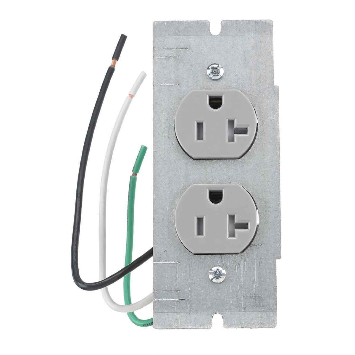 Hubbell Wiring Device-Kellems SystemOne PWFBMPCR20GRYTR Duplex Standard Sized Tamper-Resistant Pre-Wired Device Plate, 5.01 in L x 2.04 in W, 2/4/6/10 Gangs, Steel Plate/Composite Receptacle