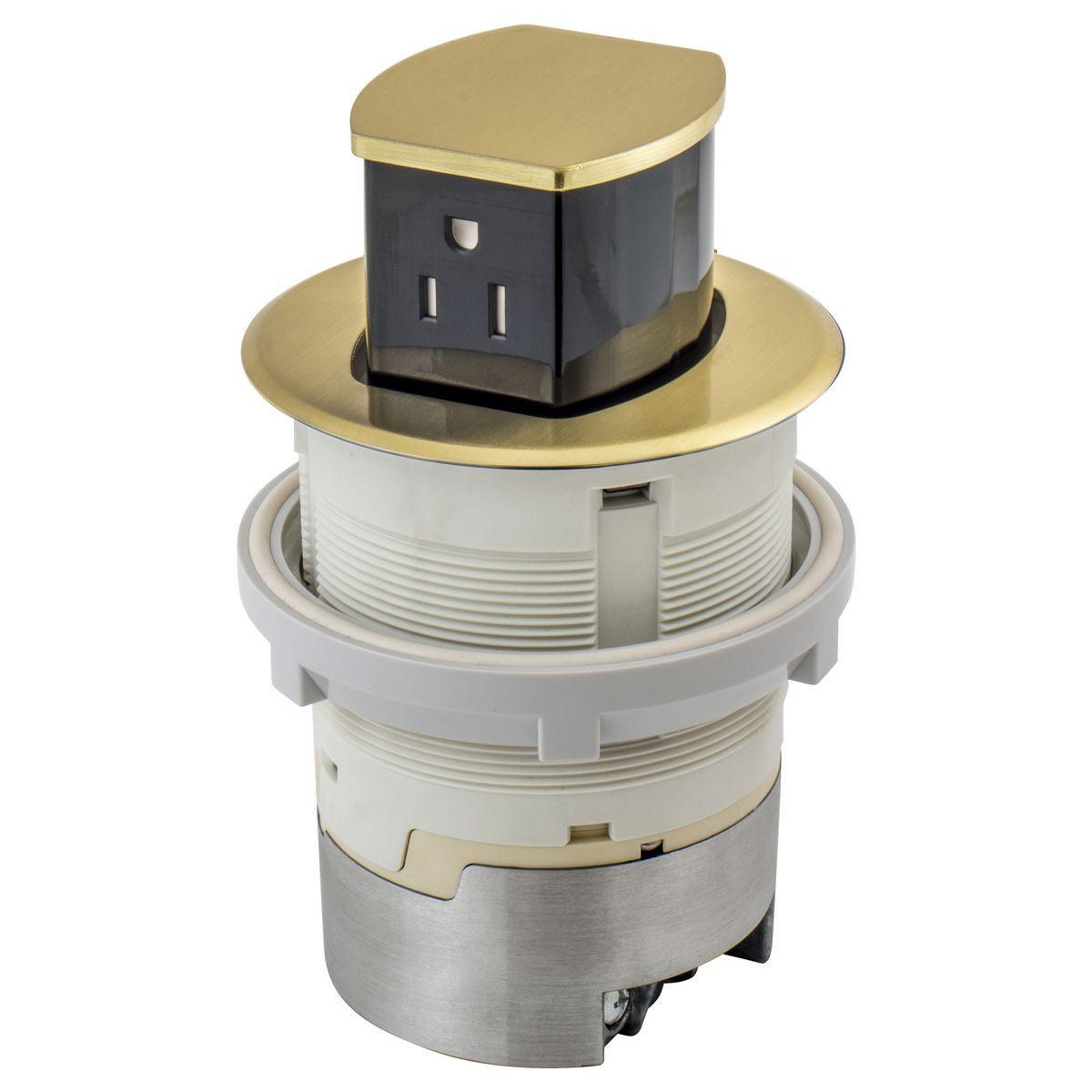 Hubbell Wiring Device-Kellems RCT200BR Pop-Up Surface Standard Sized Countertop Receptacle, 1 Gangs, 4 in Dia Cover, Composite