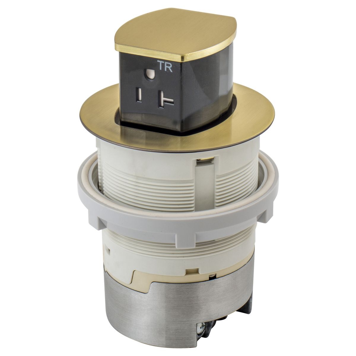 Hubbell Wiring Device-Kellems RCT221BR 1-Outlet Pop-Up Standard Tamper-Resistant Kitchen Counter Receptacle, 125 V, 20 A, 2 Poles, 3 Wires, Brass