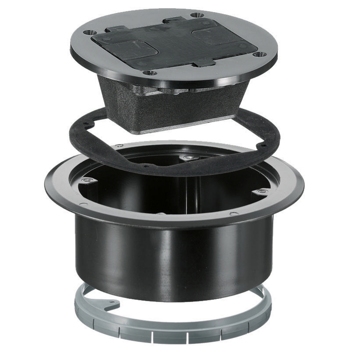 Hubbell Wiring Device-Kellems RF406BK Interior Flange/Hinged Door Cover Non-Metallic Molded Standard Floor Box, Thermoplastic, 2 Outlets, 2 Knockouts