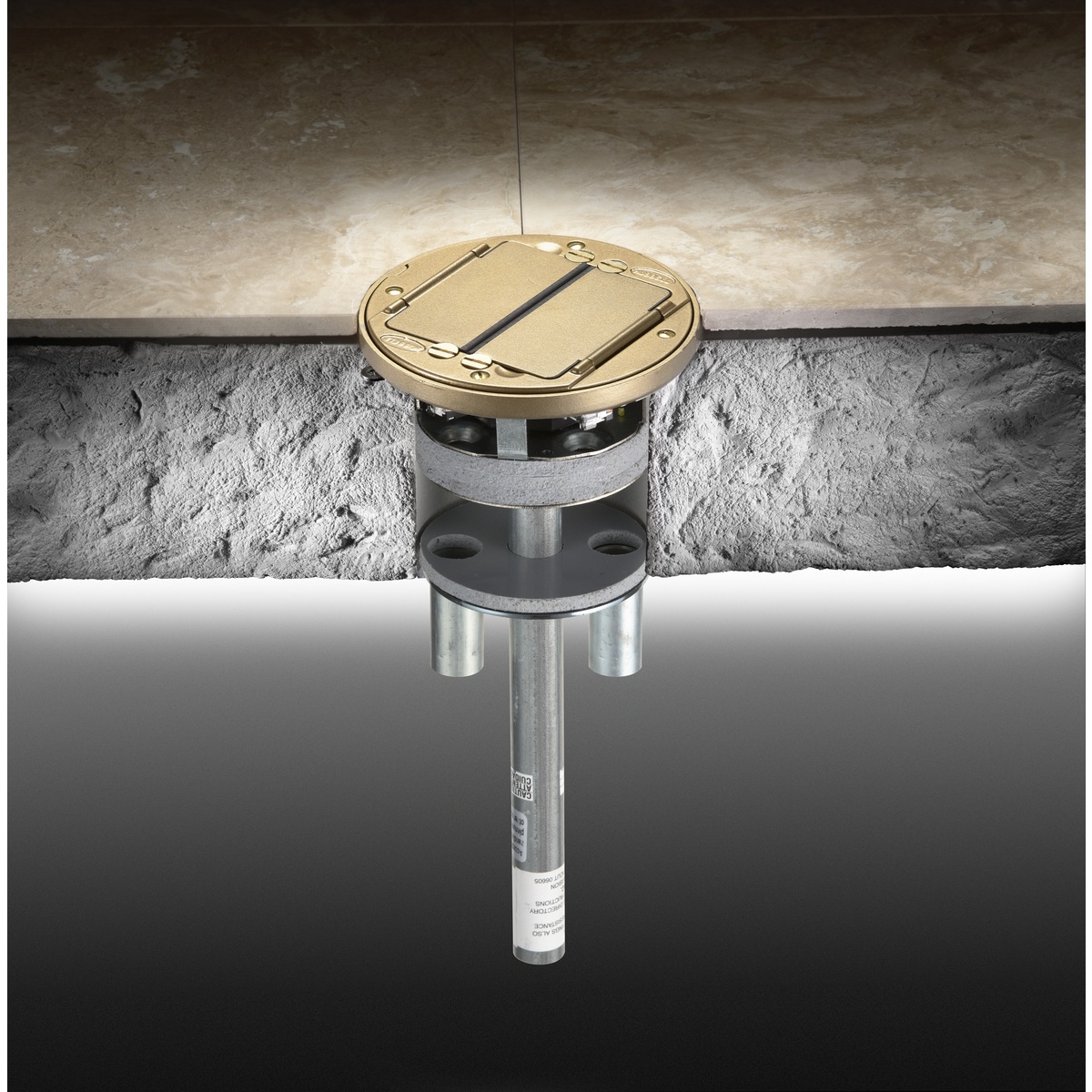 Hubbell Wiring Device-Kellems SystemOne ScrubShield® S1PT4X4FIT 3-Piece Flush Standard Sized Poke-Through With (2) 3/4 in EMT Conduit Stem, 4 in Hole, 7 in Dia x 1/4 in THK Cover, 300 lb Capacity, Composite