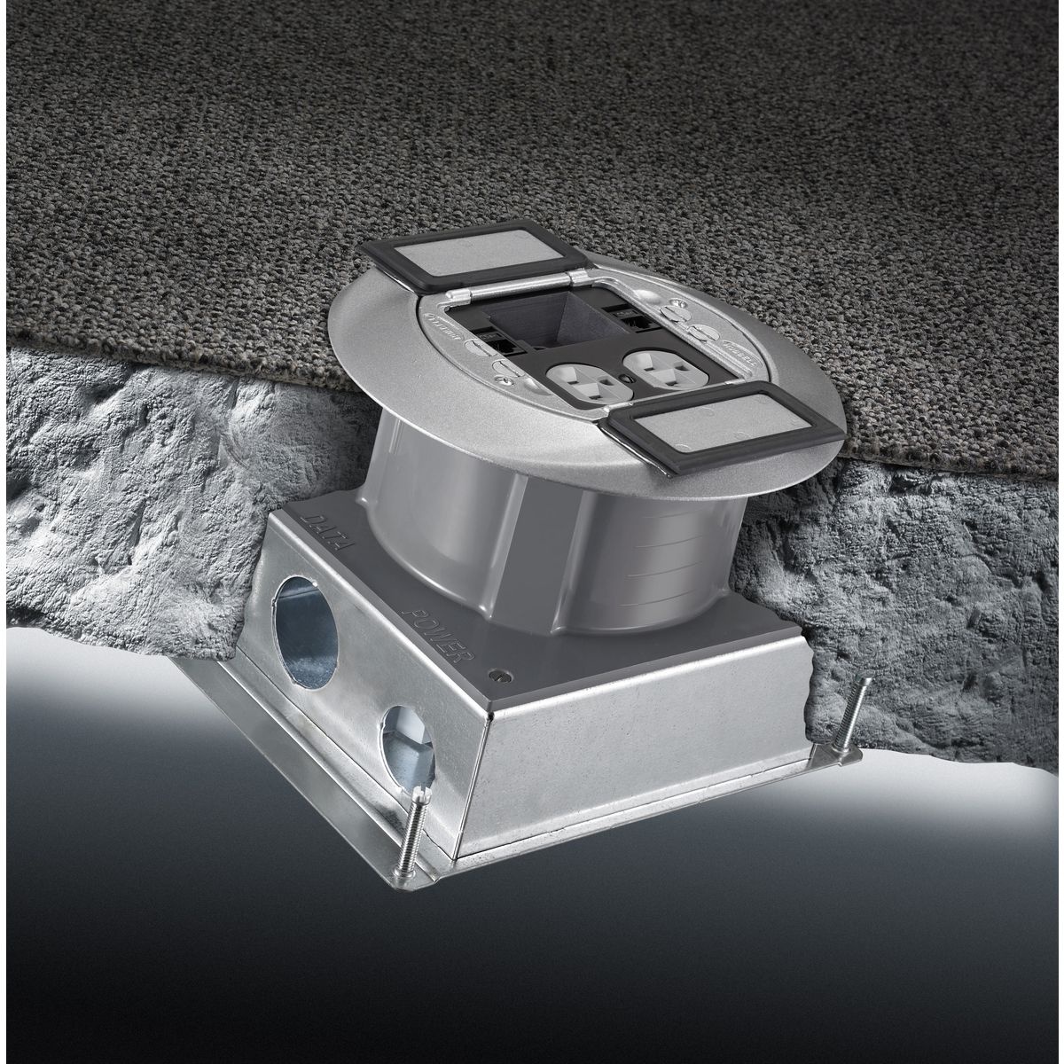 Hubbell Wiring Device-Kellems S1SFB Fully Adjustable Multi-Service Concrete Floor Box, Composite, 175.7 cu-in Capacity, 2 Gangs, (2) Knockouts, 7.5 in L x 9.54 in W x 3 in H