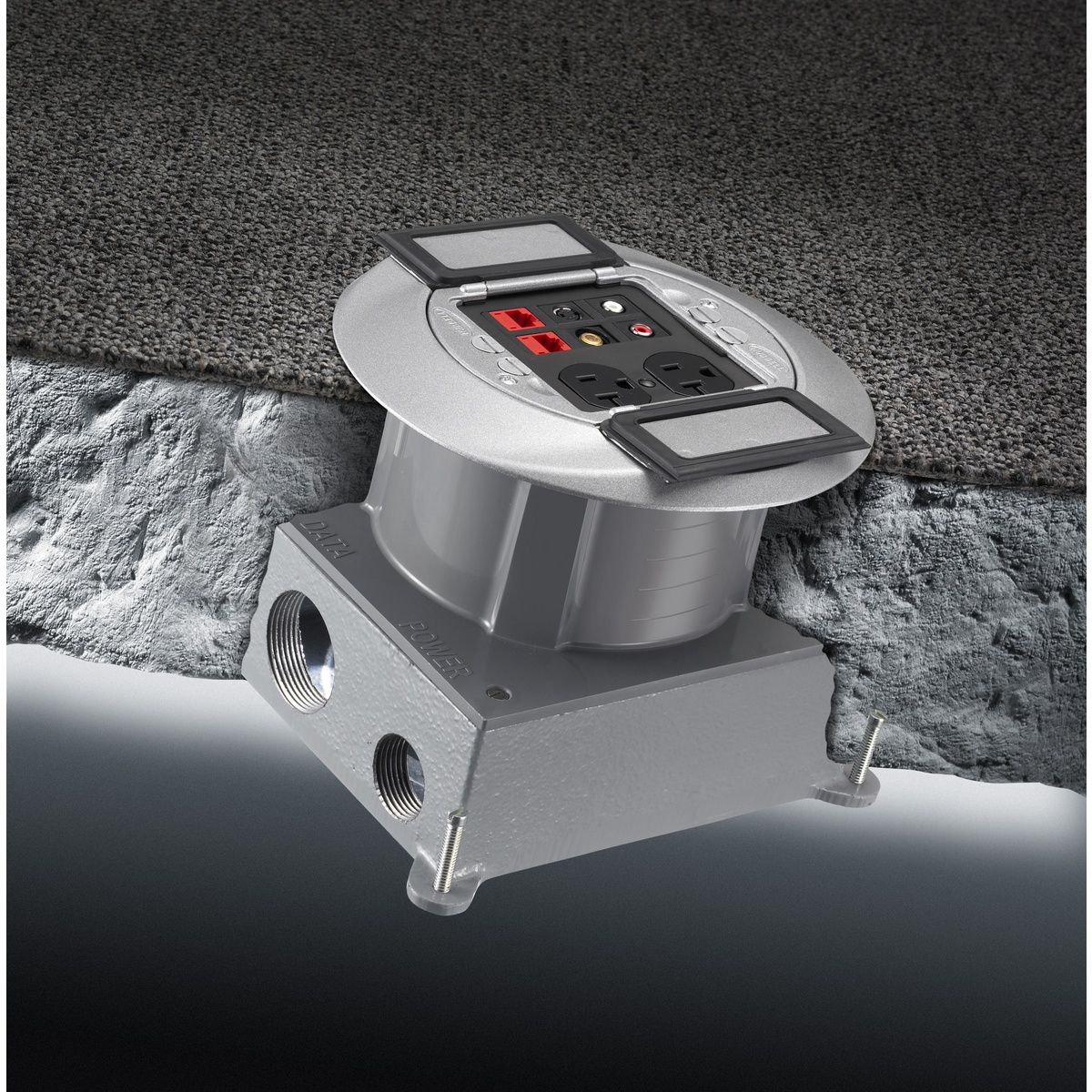 Hubbell Wiring Device-Kellems S1SPDUSL SystemOne Standard Fire-Rated Poke-Through Sub Plate, 5.36 in Dia, 2.31 in L x 0.22 in D, Cast Aluminum
