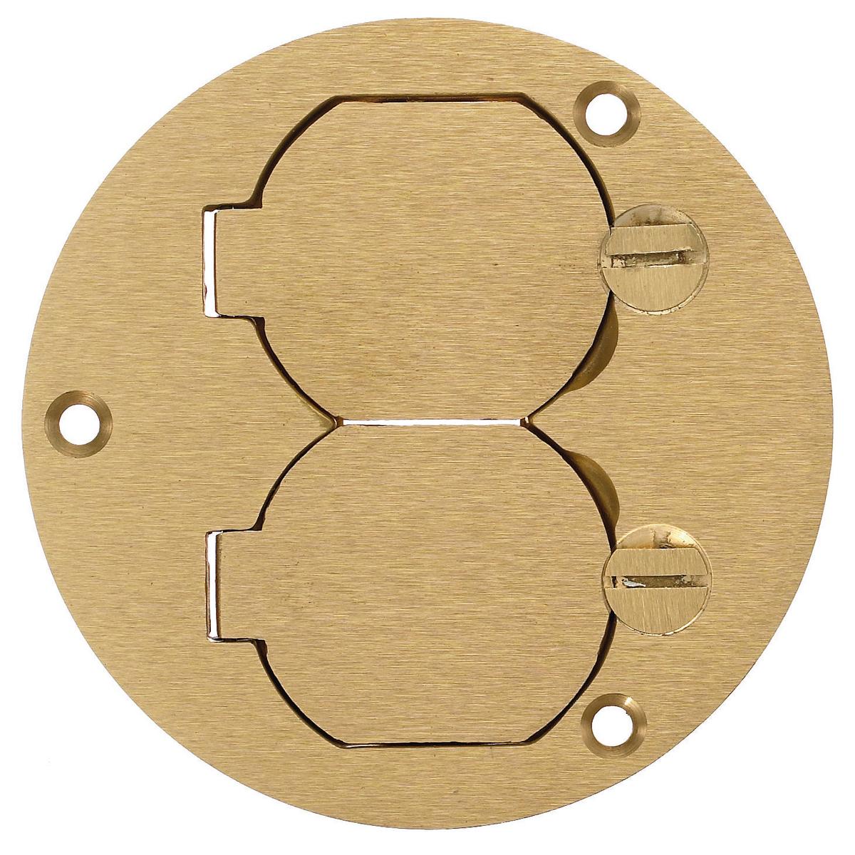 Hubbell Wiring Device-Kellems S3925 Standard Machined Floor Box Cover, 3.88 in Dia, 3-7/8 in L x 3.87 in W, Duplex Cover, Brass