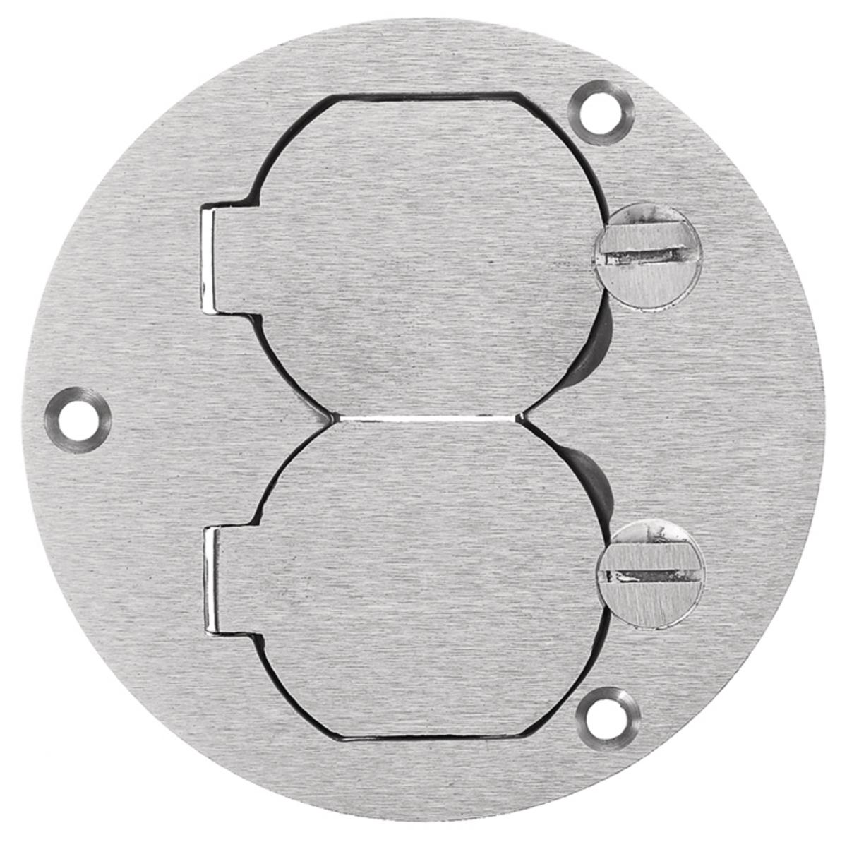 Hubbell Wiring Device-Kellems SA3925 Standard Floor Box Cover, 3.88 in Dia, 3-7/8 in L x 3.87 in W, Duplex Cover, Aluminum