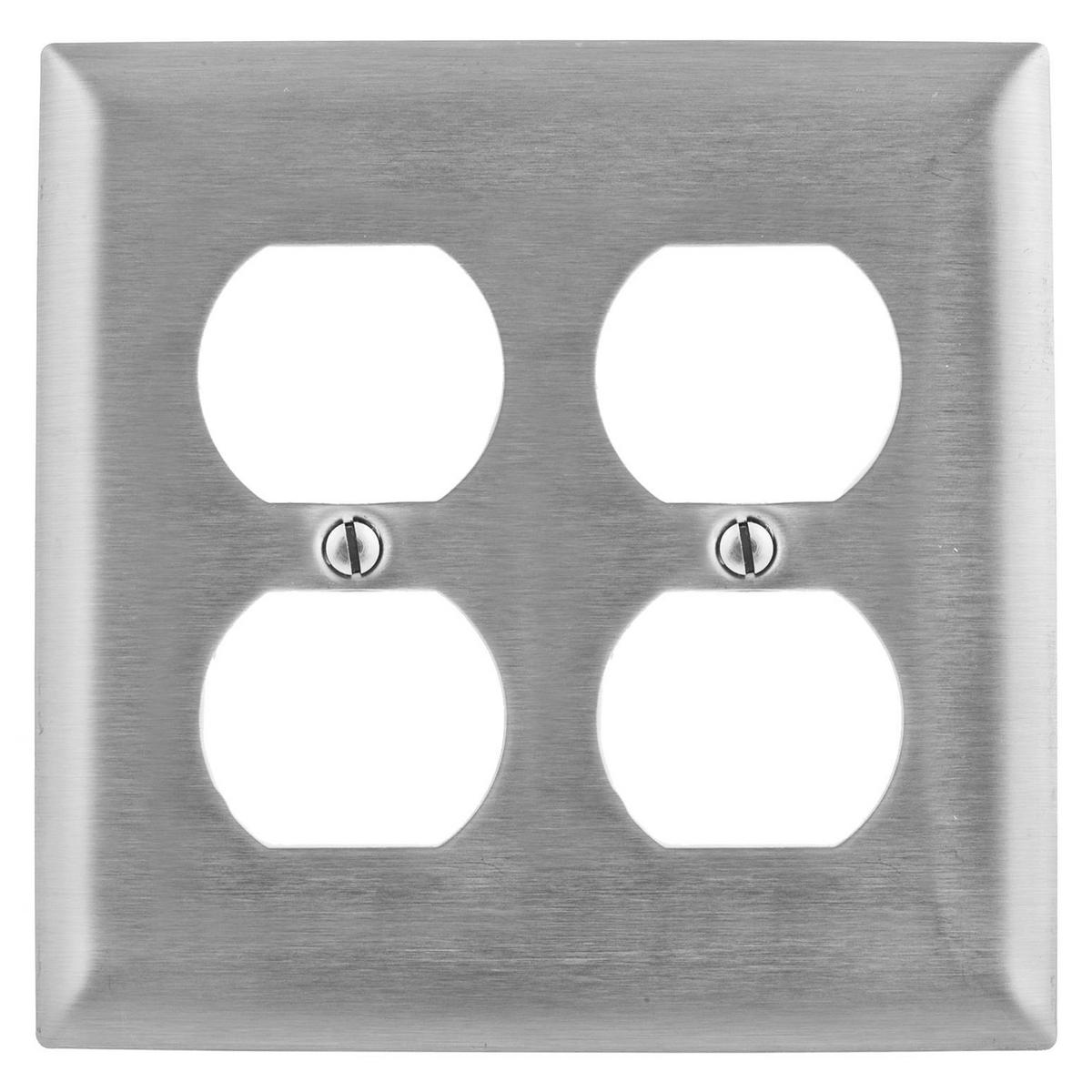 Hubbell Wiring Device-Kellems SSJ82 Mid Sized Jumbo Receptacle Wall Plate, 2 Gangs, 302/304 Stainless Steel