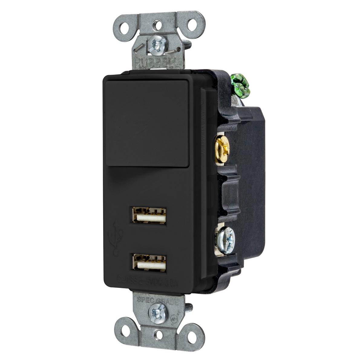 Hubbell Wiring Device-Kellems USB102BK Receptacles & USB Ports