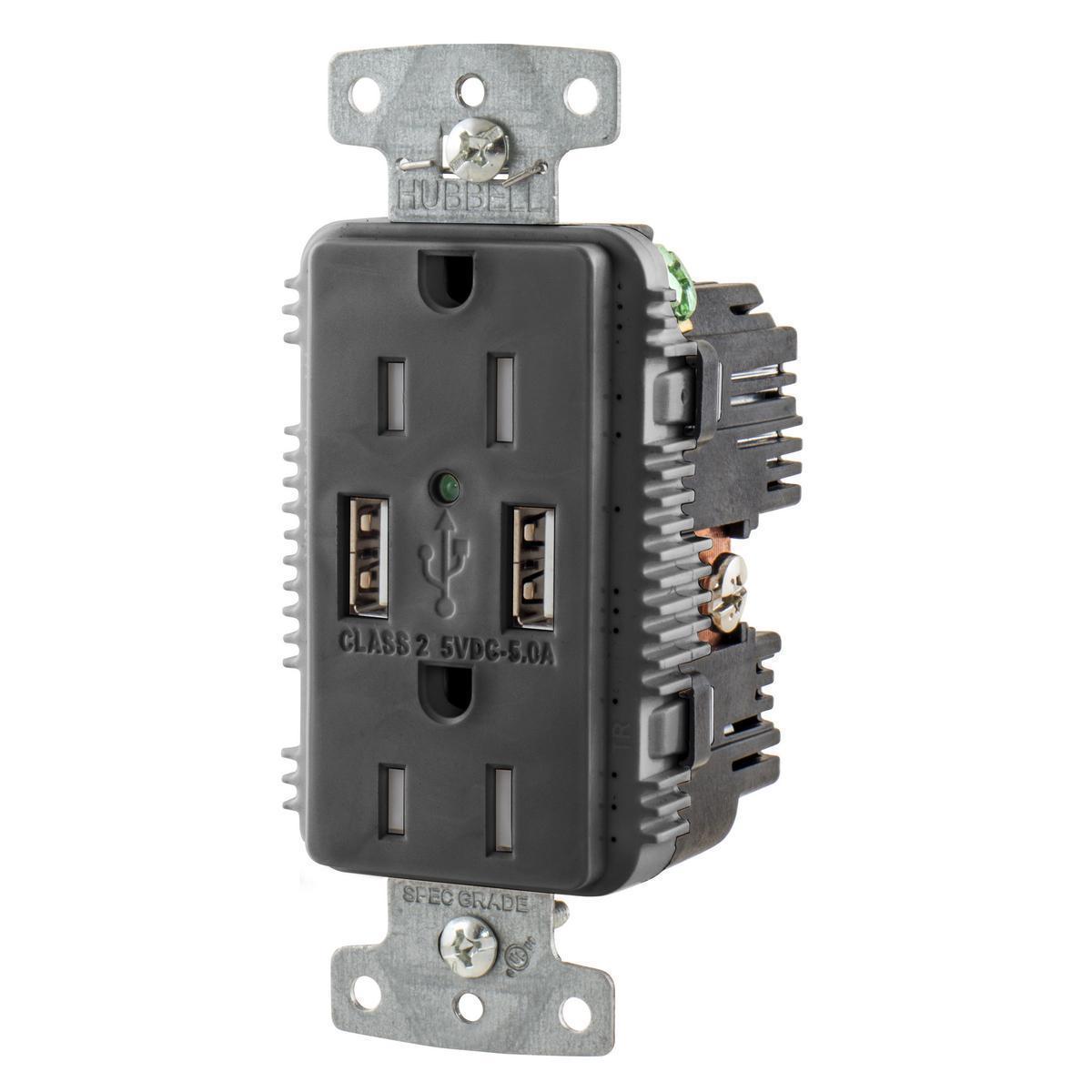 Hubbell Wiring Device-Kellems USB15A5BK Receptacles & USB Ports