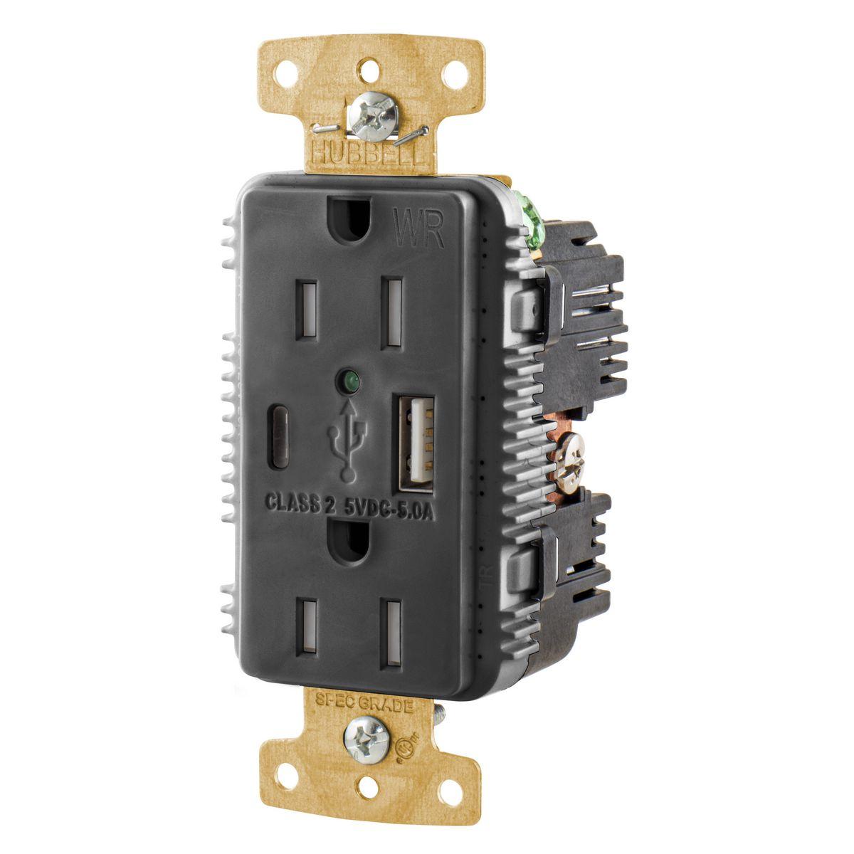 Hubbell Wiring Device-Kellems USB15AC5BKWR Receptacles & USB Ports