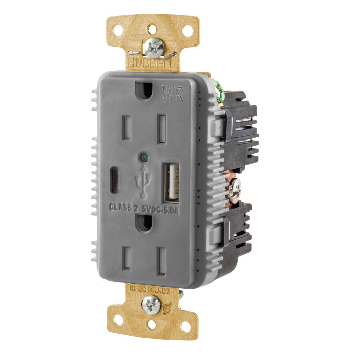 Hubbell Wiring Device-Kellems USB15AC5GYWR Receptacles & USB Ports
