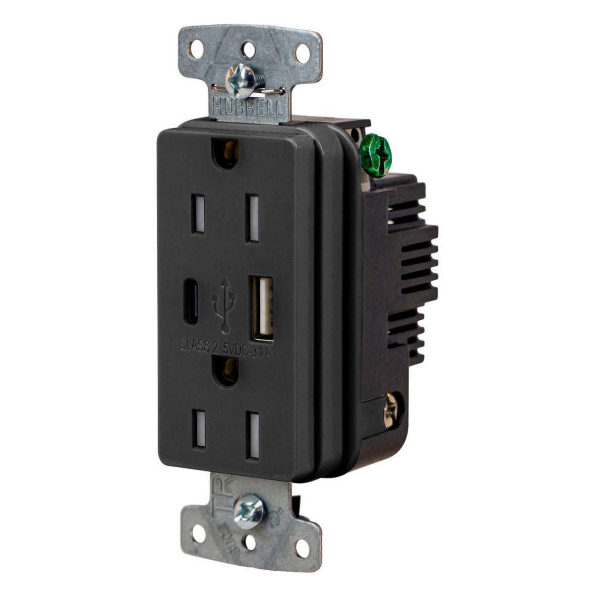 Hubbell Wiring Device-Kellems USB15ACBK Receptacles & USB Ports