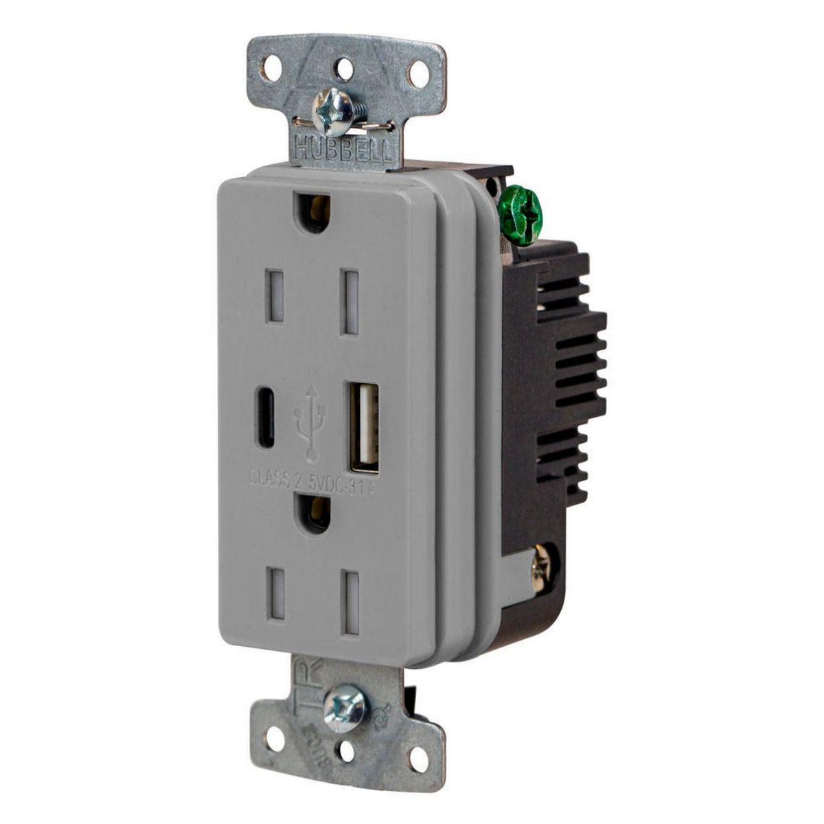 Hubbell Wiring Device-Kellems USB15ACGY Receptacles & USB Ports