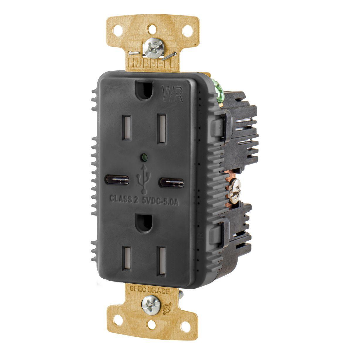 Hubbell Wiring Device-Kellems USB15C5BKWR Receptacles & USB Ports