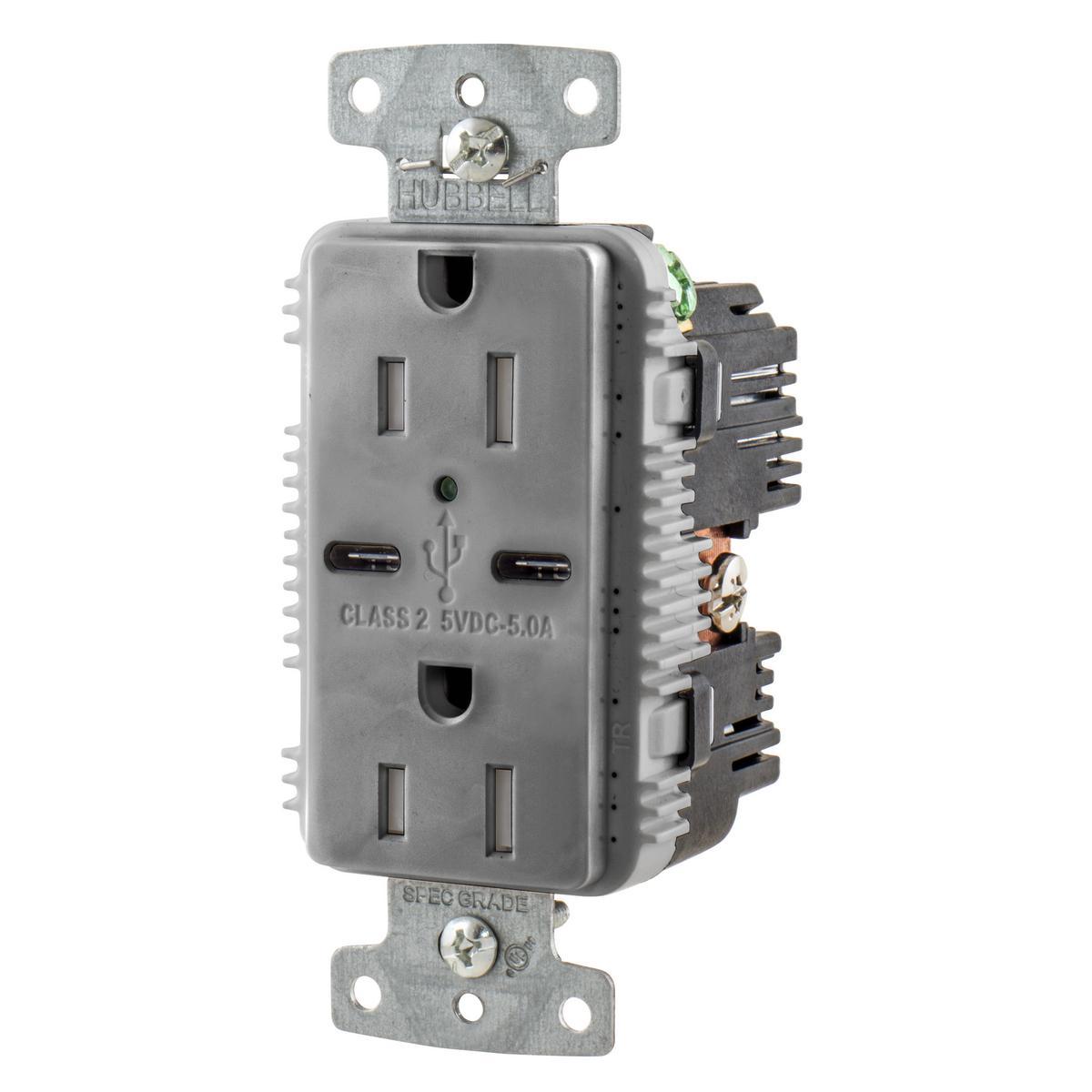 Hubbell Wiring Device-Kellems USB15C5GY Receptacles & USB Ports