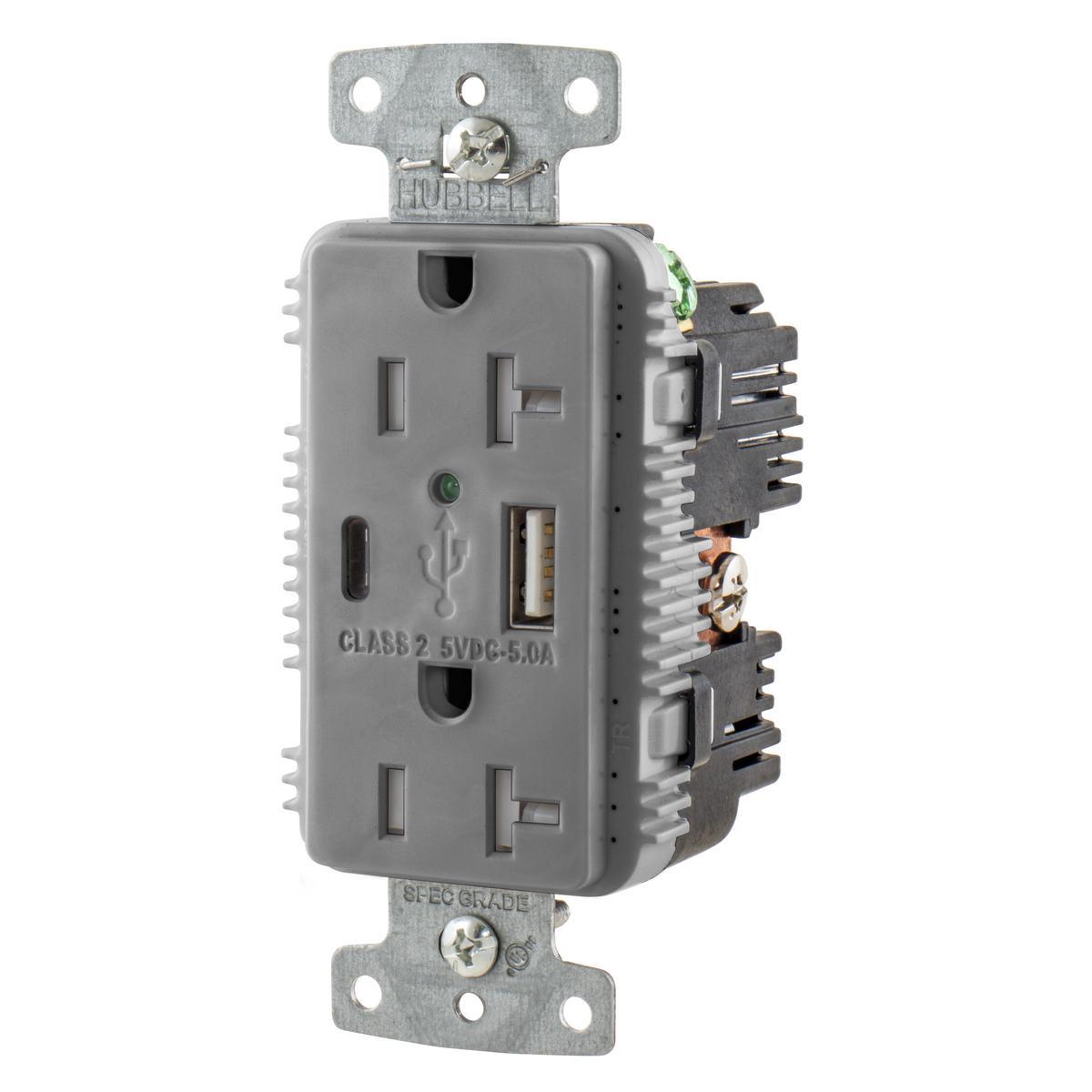 Hubbell Wiring Device-Kellems USB20AC5GY Receptacles & USB Ports