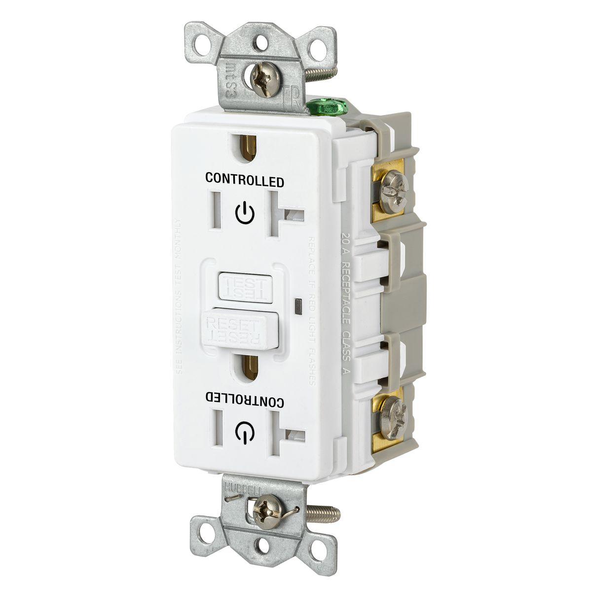 Wiring Device-Kellems GFRTR20C2W Receptacle, 125 V, 20 A, 2 Poles, 3 Wires, White