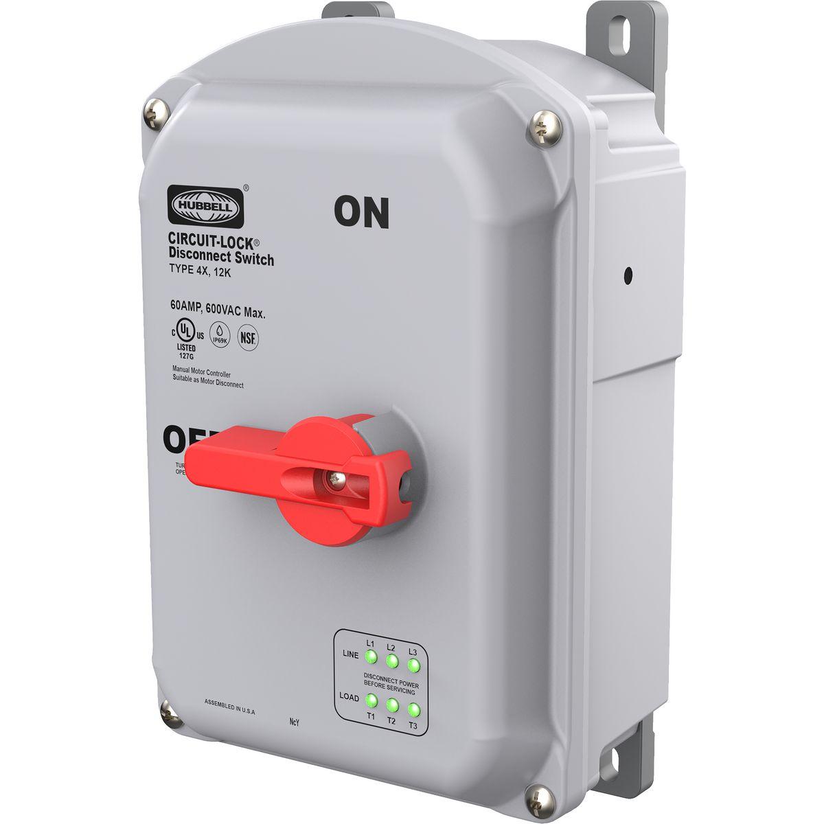 Hubbell Wiring Device-Kellems HBLDS60P Disconnect Switches, 600 V AC, 60 A, 50 hp, 3 Poles